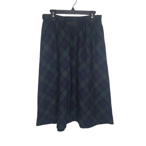 Vintage Pendleton green blue plaid long wool skirt with pockets - 8 - Picture 1 of 6